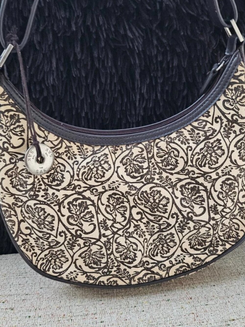 Vintage The SAK Women Handbag Purse Canvas Dark Brown/Tan Shoulder Bag - Picture 3 of 12